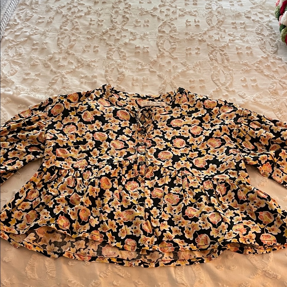 We The Free Floral Blouse in Black and Cream